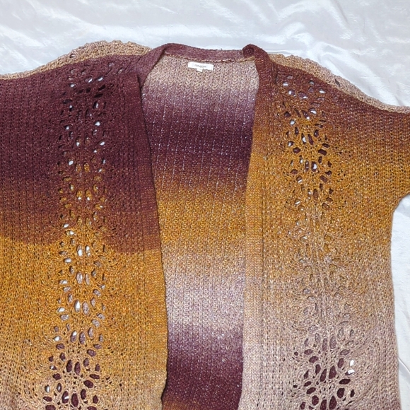 Maurices Open Knit Earthtone Gradient Open Front Cardigan XL Purple Gold - Picture 2 of 7